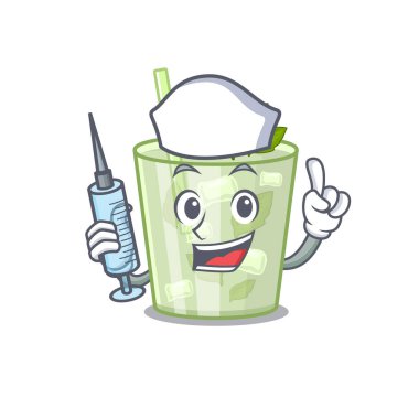 Mojito limonlu kokteyl. Mütevazı hemşire maskotu. Şırıngalı.