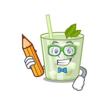 Zeki bir öğrenci mojito limon kokteyli çizgi film karakteri çalışması.