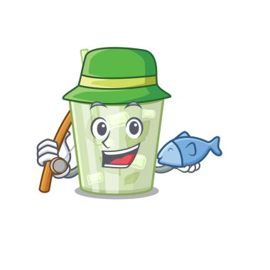 Çizgi film tasarım tarzı mojito limon kokteyli balığa gider.