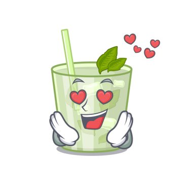 Romantik mojito limonlu kokteyl çizgi film karakteri aşık olur.