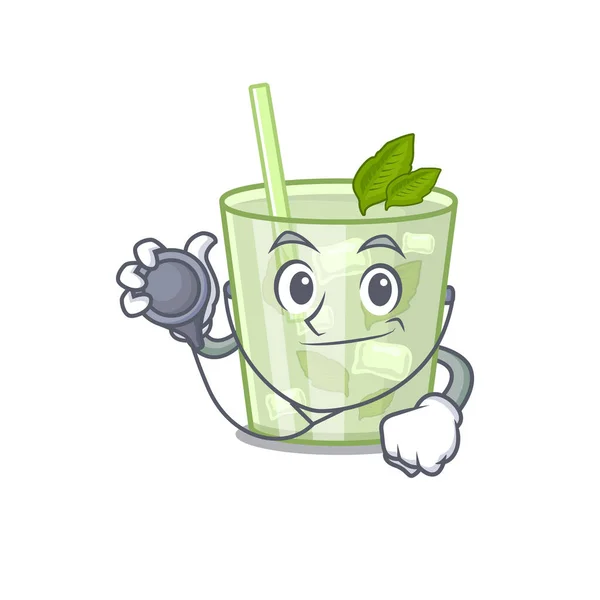 Smiley médecin personnage de dessin animé de mojito citron cocktail avec des outils — Image vectorielle