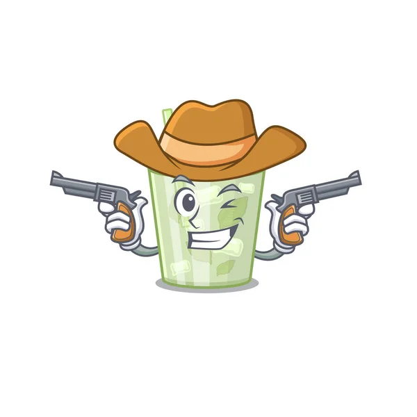 Cartoon character cowboy of mojito lemon cocktail with guns — Stock Vector