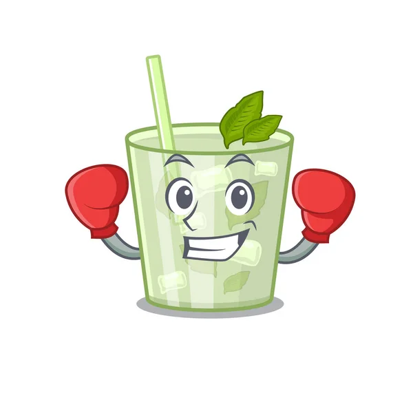 Maskot desain mojito lemon koktail sebagai atlet tinju sporty - Stok Vektor