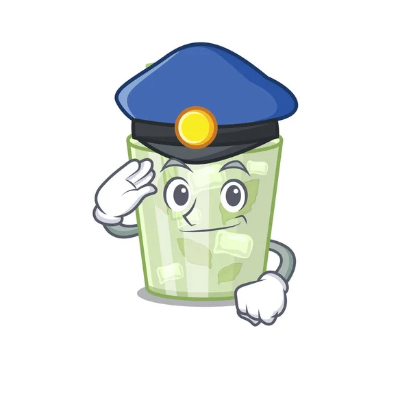 Karikatur eines Polizisten mit Mojito-Zitronencocktail und blauem Hut — Stockvektor