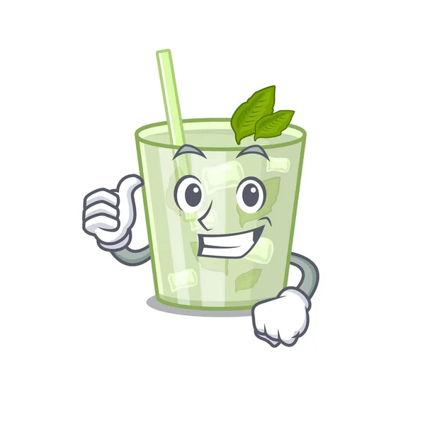 Mojito lemon cocktail cartoon character design showing OK finger — Stock Vector