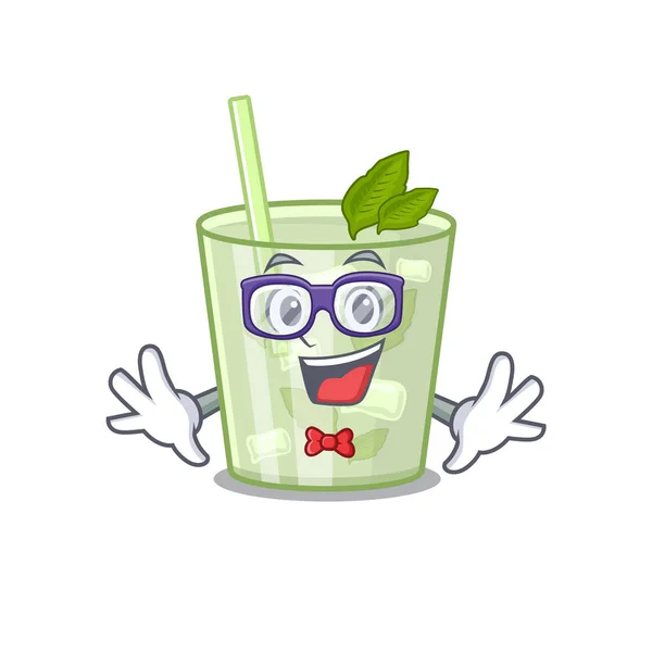 Eine Cartoon-Zeichnung von Geek-Mojito-Zitronencocktail mit seltsamer Brille — Stockvektor