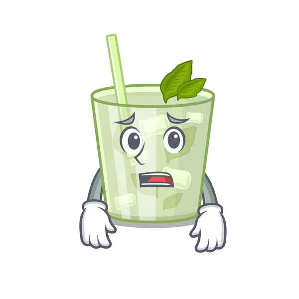 Estilo de diseño de dibujos animados de mojito cóctel de limón con la cara preocupada — Archivo Imágenes Vectoriales