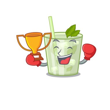 Mojito limonlu karikatür tasarımının zarif bir boks şampiyonu.
