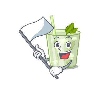 Beyaz bayrağı olan kahraman bir Mojito limon kokteyli maskotu tasarımı.