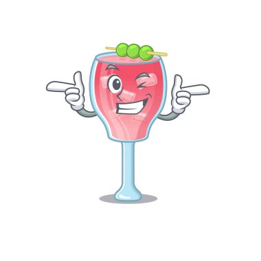 Kozmopolit kokteylinin çizgi film dizaynı göz kırpan komik yüzünü gösteriyor.