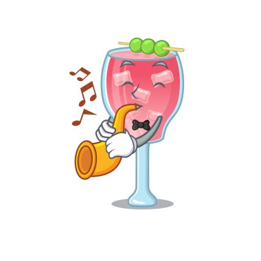 Çizgi film tasarımının Cosmopolitan kokteyl müzisyeni trompet çalıyor. Vektör illüstrasyonu