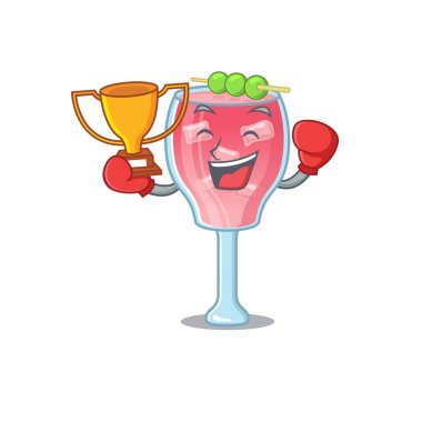 Kozmopolit kokteyl karikatür tasarımı konseptinin zarif bir boks şampiyonu. Vektör illüstrasyonu