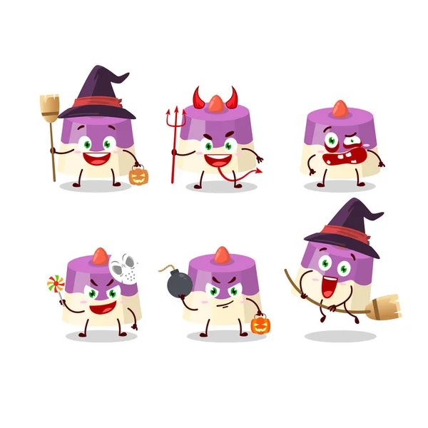 Emoticon Espressione Halloween Con Personaggio Dei Cartoni Animati Della Torta — Vettoriale Stock