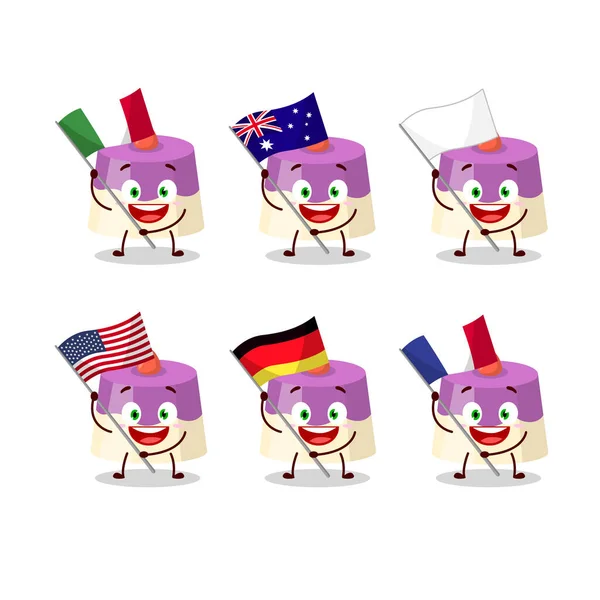 Cake Cartoon Character Bring Flags Various Countries Vector Illustration — Stock Vector