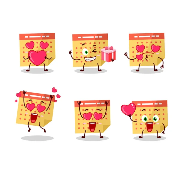 Calendário Personagem Desenho Animado Com Amor Bonito Emoticon Ilustração Vetorial —  Vetores de Stock