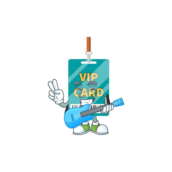 Vip Pass Card Tekenfilm Karakter Stijl Speelt Muziek Met Een — Stockvector