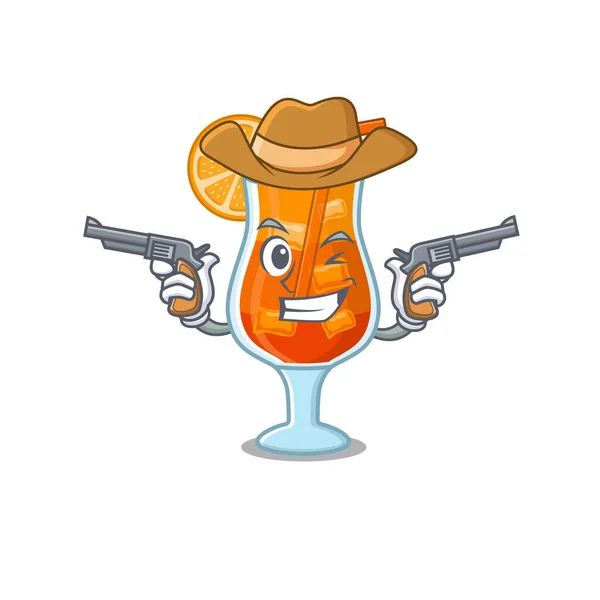 Personagem de desenho animado cowboy de mai tai cocktail com armas —  Vetores de Stock