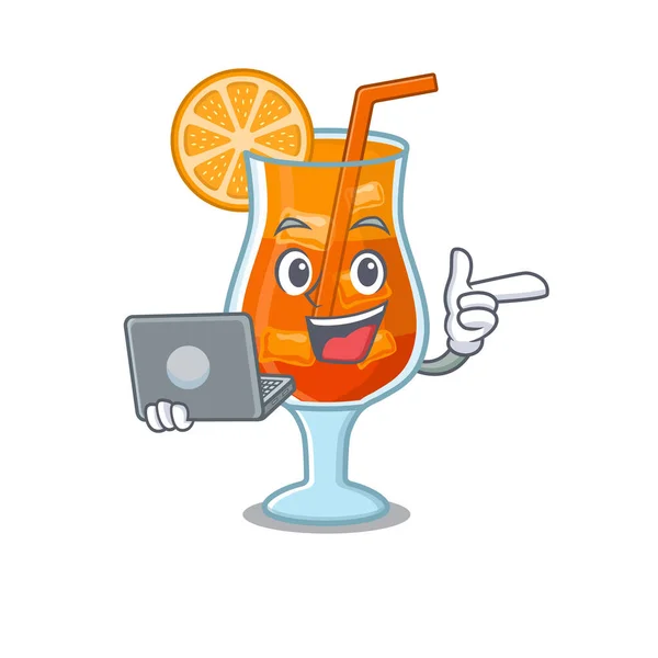 Smart personnage de dessin animé de mai tai cocktail étudier à la maison avec un ordinateur portable — Image vectorielle