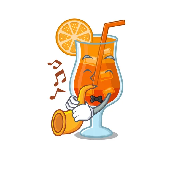 Mai tai cocktail muzikant van cartoon design spelen van een trompet — Stockvector