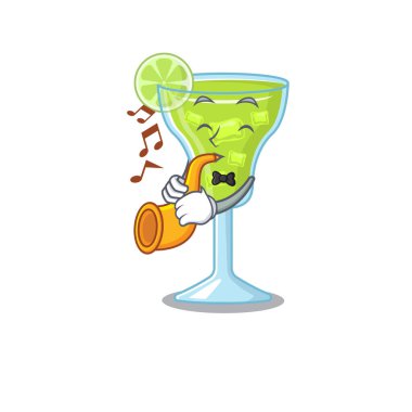 Çizgi film tasarımında trompet çalan Margarita kokteyli müzisyeni.