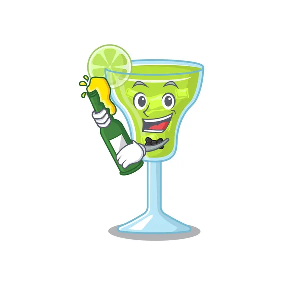 Concept de design caricature de margarita cocktail acclamations avec bouteille de bière — Image vectorielle