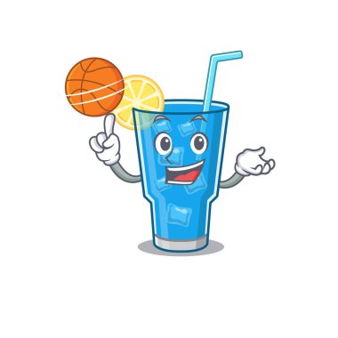 Basketbol ile mavi lagün kokteylinin sportif maskot tasarımı.