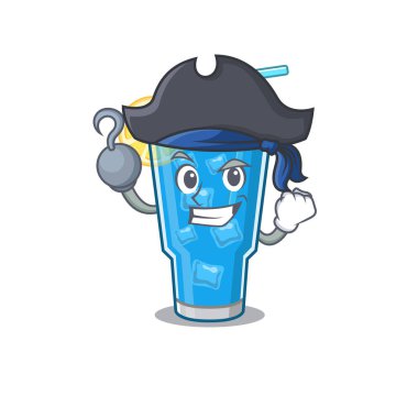 Mavi lagün kokteyl karikatür dizaynı. Bir korsan karakterin tek kroşe eli.