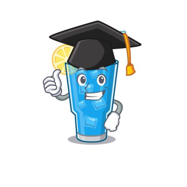 Mezuniyet töreninde şapka takan mavi lagün kokteyl karikatürü tasarımından gurur duyuyorum.