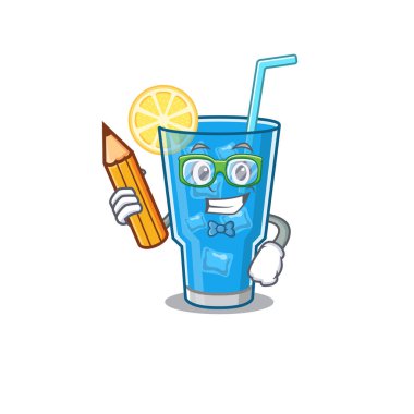 Zeki bir öğrenci mavi lagün kokteyl çizgi film karakteri çalışması evde