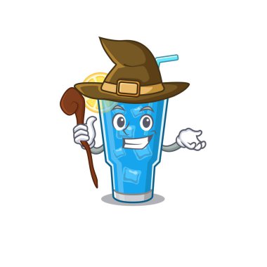 Mavi lagün kokteyli komik ama sinsi cadı çizgi film karakteri tasarımı