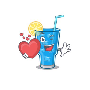 Büyük bir kalp taşıyan mavi lagün kokteyl çizgi film karakteri.