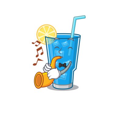 Mavi lagün kokteyl müzisyeni. Çizgi film tasarımcısı. Trompet çalıyor.