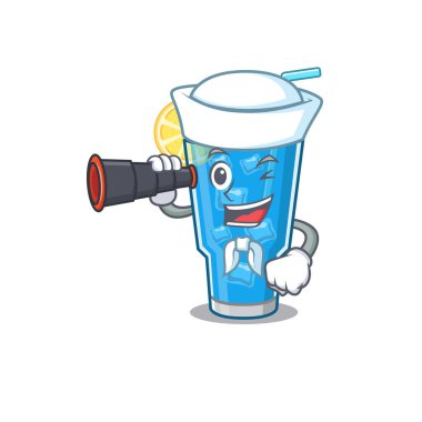 Mavi Göl Kokteyli Sailor 'un dürbün kullanan bir karikatürü.