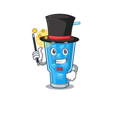 Mavi lagün kokteyl karikatür tasarım tarzında muhteşem zeki bir sihirbaz.