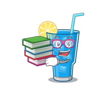 Mavi lagün kokteyl maskot tasarımı üzerine çalışkan bir öğrenci birçok kitap okudu.