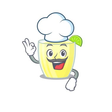 Yetenekli daiquiri kokteyl şefi çizgi filmi çizimi, şef şapkası takıyor.