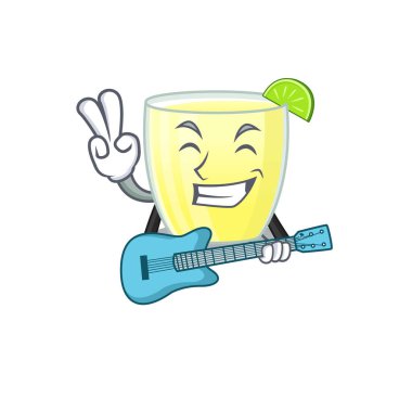 Daiquiri kokteyl karikatür tasarımının parlak müzisyeni gitarla müzik çalıyor.