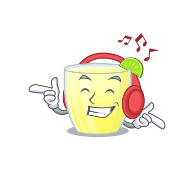 Daiquiri kokteyli çizgi film tasarımı konsepti kulaklıkla müzik dinliyor
