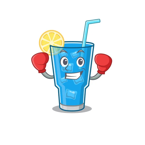 Maskotský design modrého lagunového koktejlu jako sportovní boxerský atlet — Stockový vektor