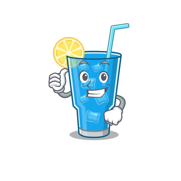 Blaue Lagune Cocktail Zeichentrickfigur Design zeigt OK Finger — Stockvektor