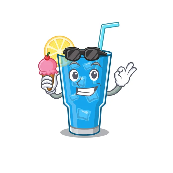 Kresba modrého lagunového koktejlu s kuželovou zmrzlinou — Stockový vektor