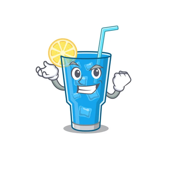 Een grappig cartoon design concept van blauwe lagune cocktail met vrolijk gezicht — Stockvector