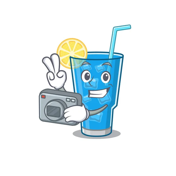 Ein professioneller Fotograf Blaue Lagune Cocktail Cartoon-Bild arbeiten mit der Kamera — Stockvektor