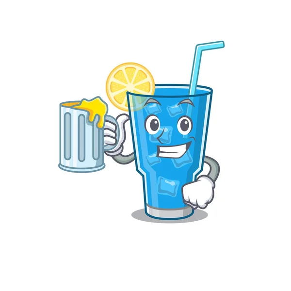 Un concept de dessin animé de cocktail lagon bleu avec un verre de bière — Image vectorielle