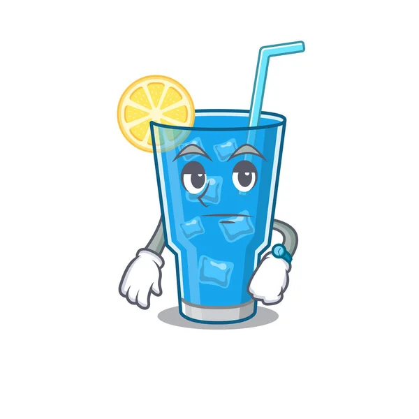 Mascot design style of blue lagoon cocktail with waiting gesture — Stock Vector