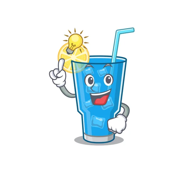 Le caractère mascotte de smart blue lagoon cocktail a un geste d'idée — Image vectorielle