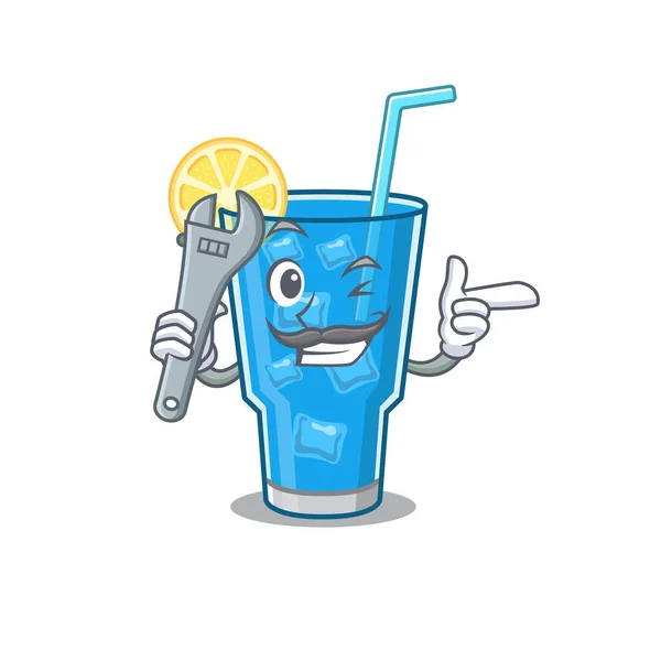 Un ritratto caricaturale di un cocktail blu lagunare che lavora come meccanico — Vettoriale Stock