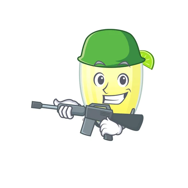 Ordu daiquiri kokteylinin elinde makineli tüfekle çekilmiş bir karikatür resmi. — Stok Vektör