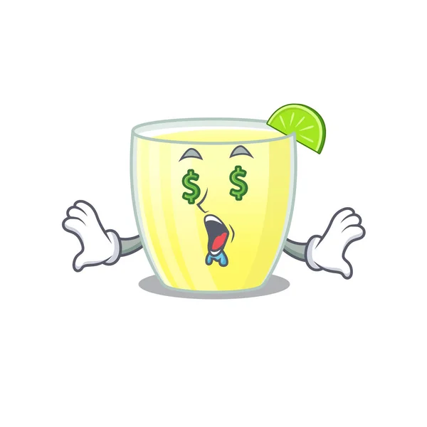 Concept de personnage de dessin animé riche de cocktail daiquiri avec des yeux d'argent — Image vectorielle