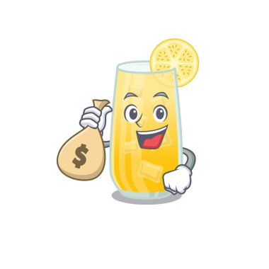 Çılgın zengin tornavida kokteyl maskotu tasarımı para çantaları var.